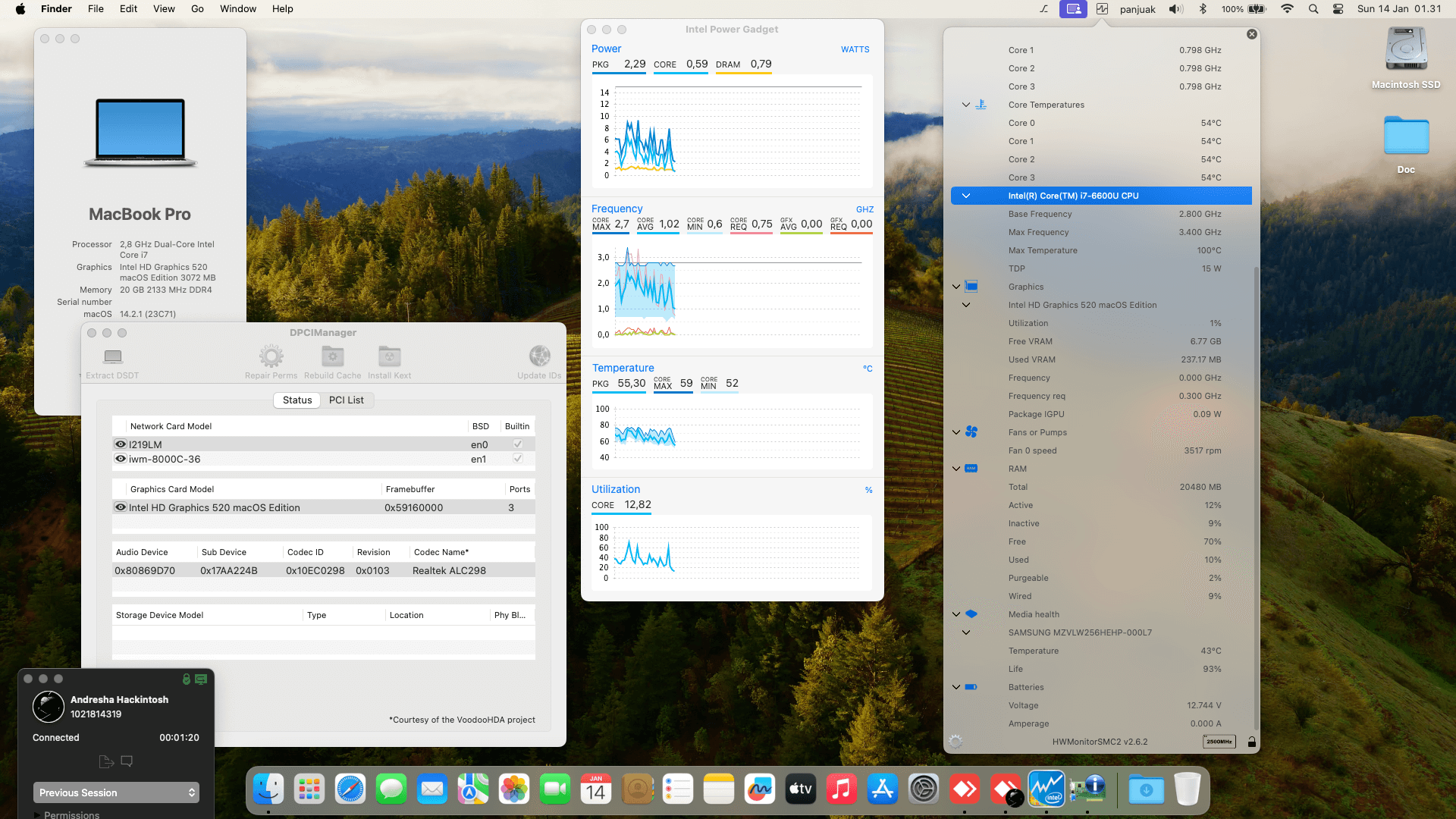 Success Hackintosh macOS Sonoma 14.2.1 Build 23C71 in Lenovo Thinkpad T470S